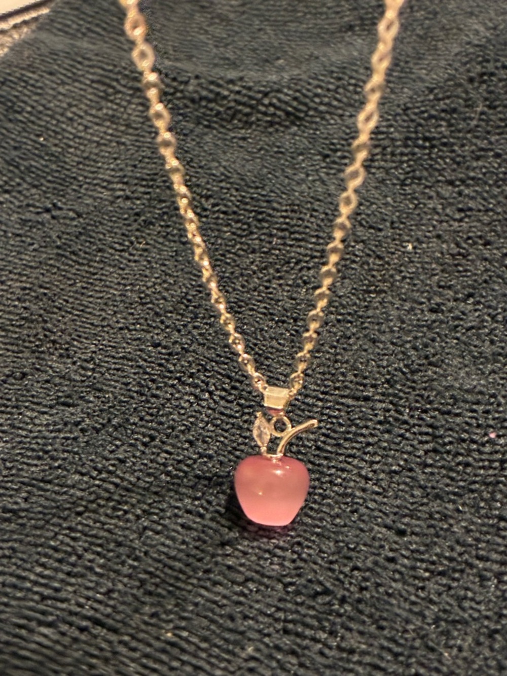 Gold-Tone Necklace with Pink Apple Pendant